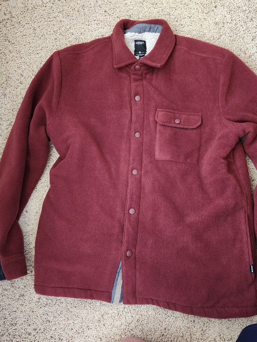 UNION SEA//WA Men's Burgundy Fleece Shirt Jacket Medium